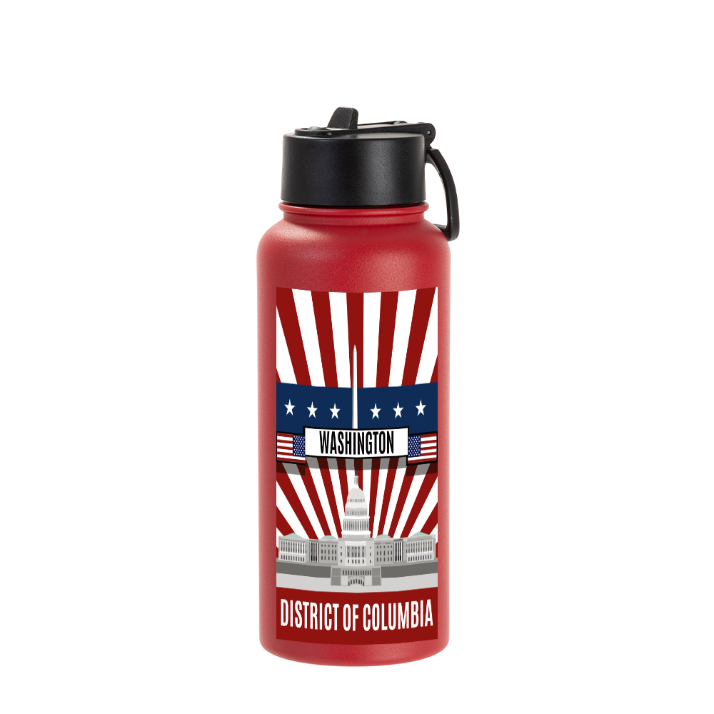 32oz/950ml Stainless Steel Flask with Wide Mouth Straw Lid &amp; Rotating Handle (Powder Coated, Red)