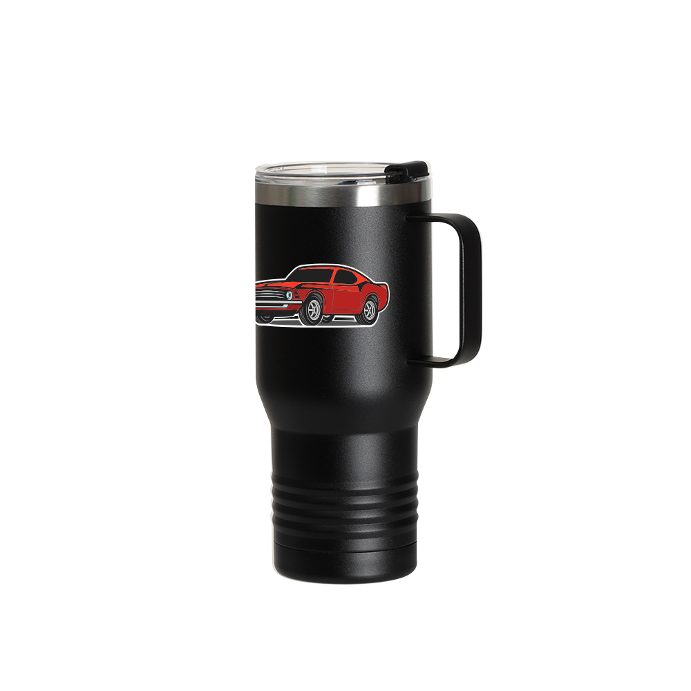 22oz/650ml Stainless Steel Tumbler with Handle w/ Ringneck Grip (Powder Coated, Black)