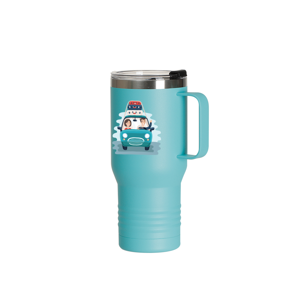 22oz/650ml Stainless Steel Tumbler with Handle w/ Ringneck Grip (Powder Coated, Mint Green)