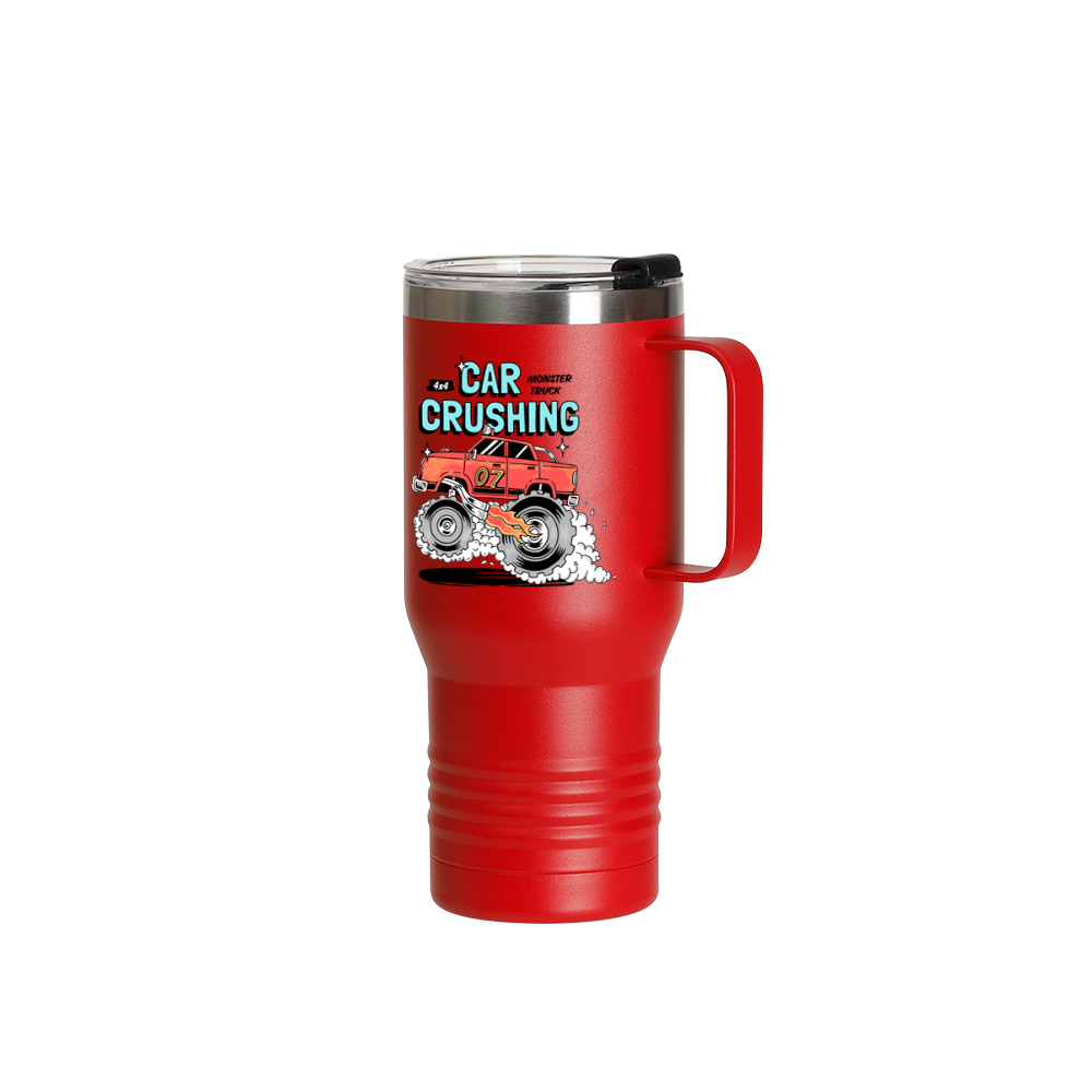 22oz/650ml Stainless Steel Tumbler with Handle w/ Ringneck Grip (Powder Coated, Red)