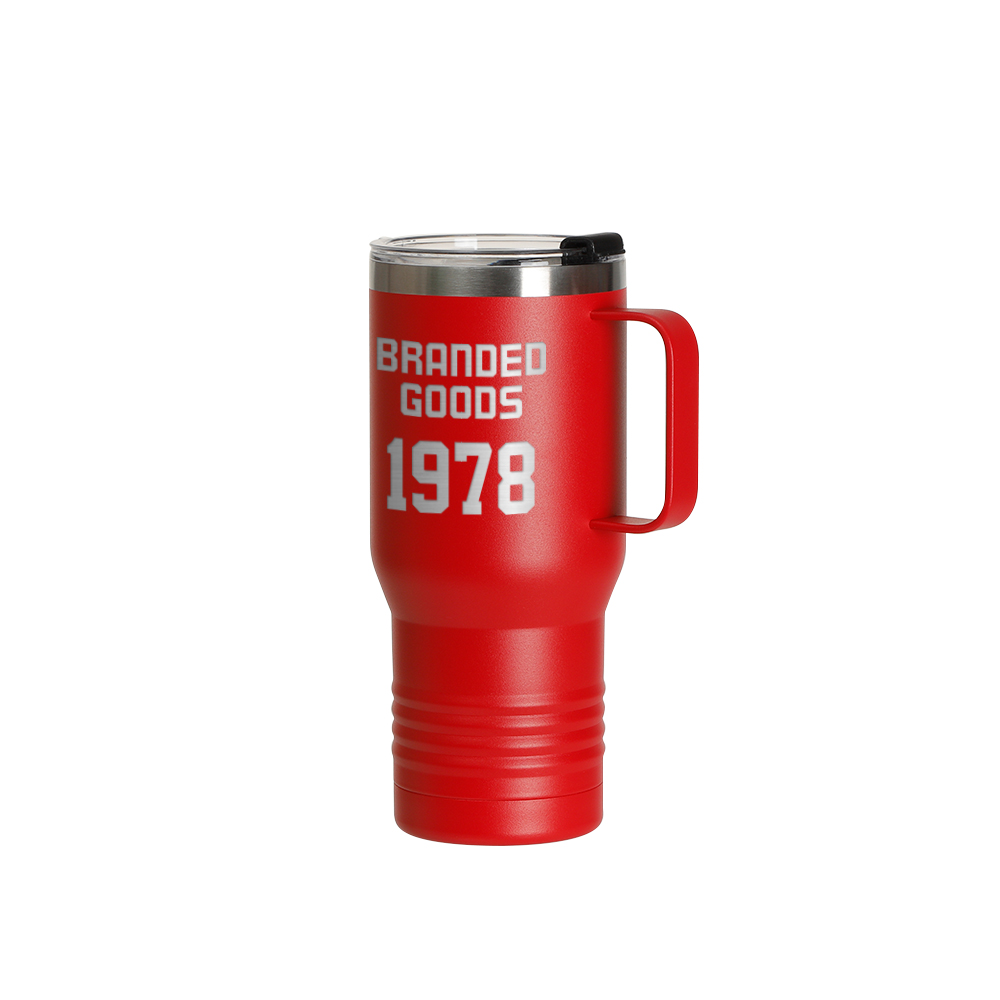 22oz/650ml Stainless Steel Tumbler with Handle w/ Ringneck Grip (Powder Coated, Red)