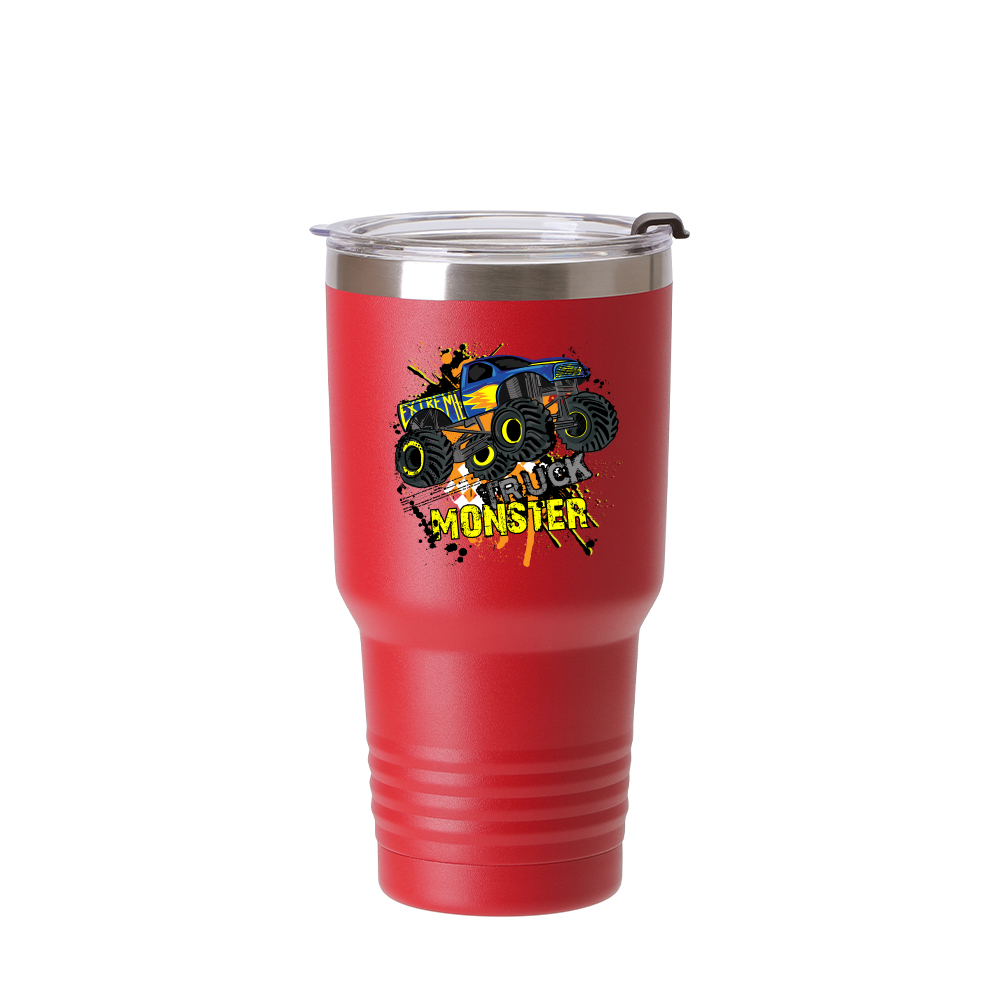 30oz/900ml Stainless Steel Tumbler w/ Ringneck Grip (Powder Coated, Red)