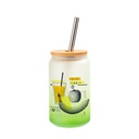 13oz/400ml Glass Mugs Gradient Green with Bamboo lid &amp; Metal Straw