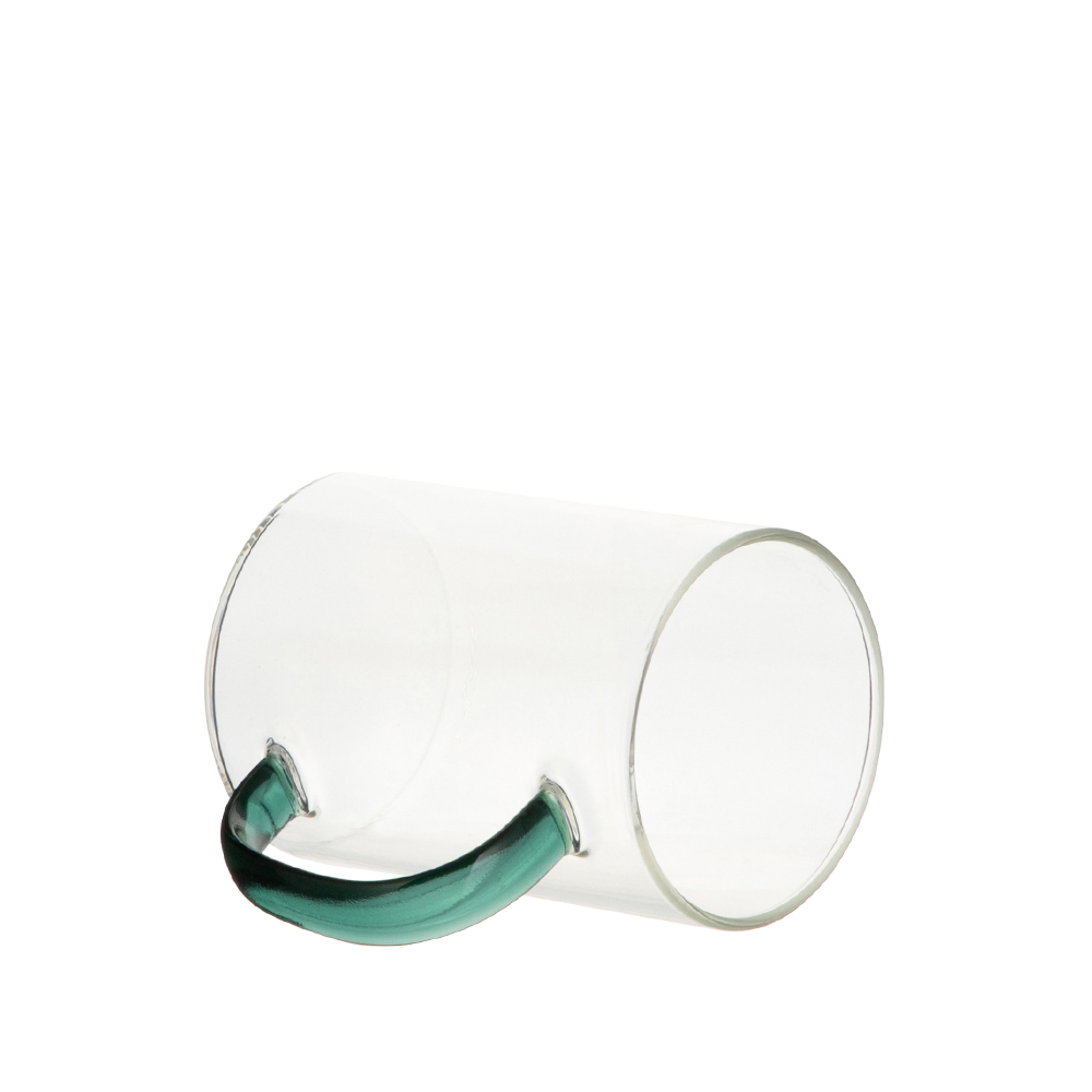 12oz/360ml Glass Mug w/ Green Handle(Clear)