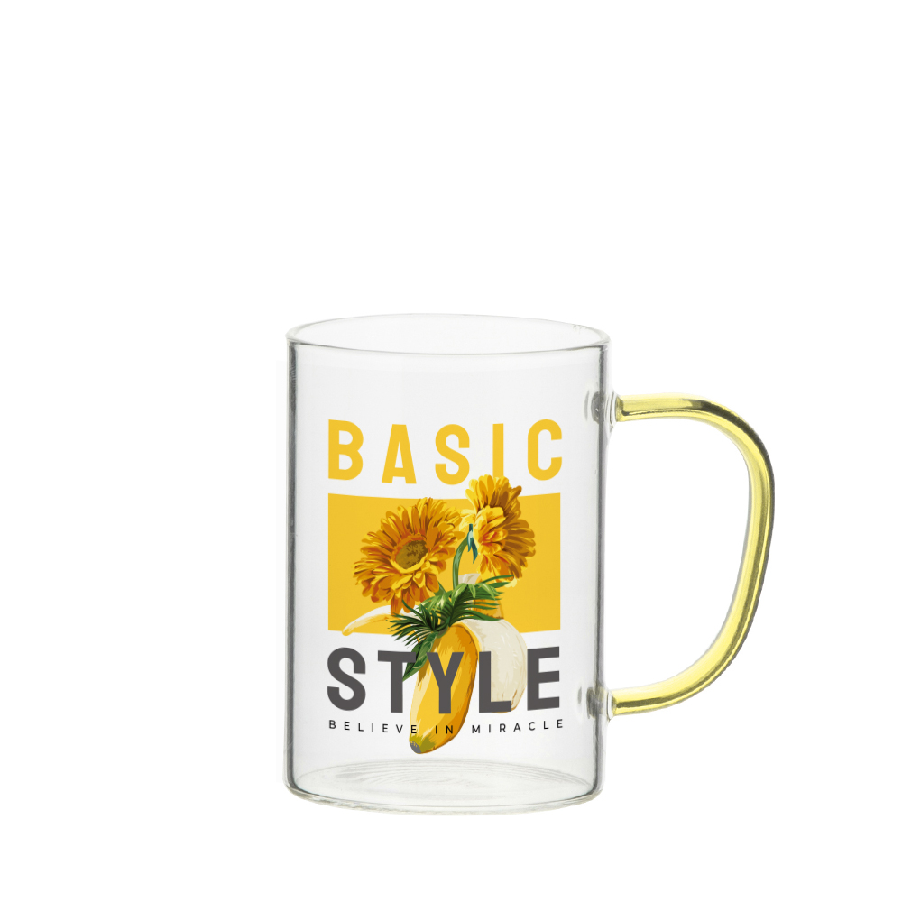 12oz/360ml Glass Mug w/ Yellow Handle(Clear)