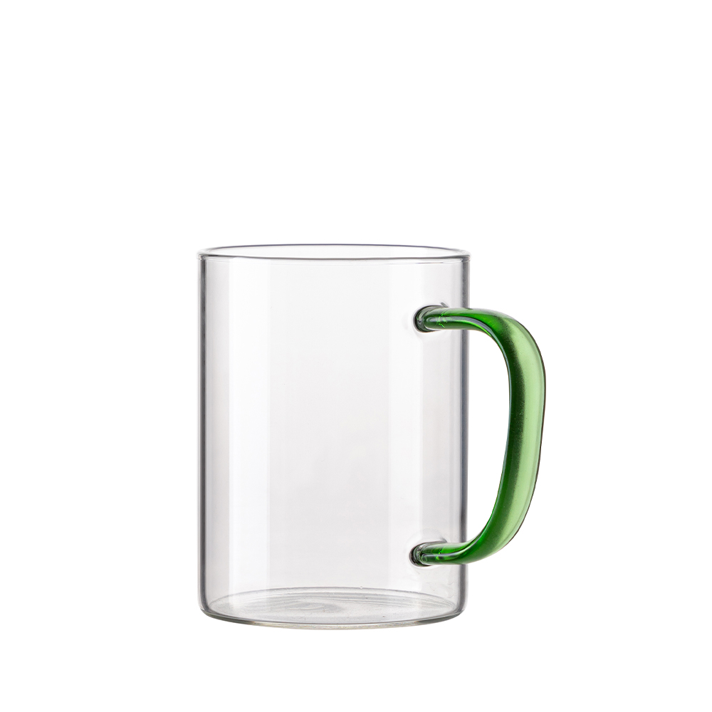 15oz/450ml Glass Mug w/ Light Green Handle(Clear)