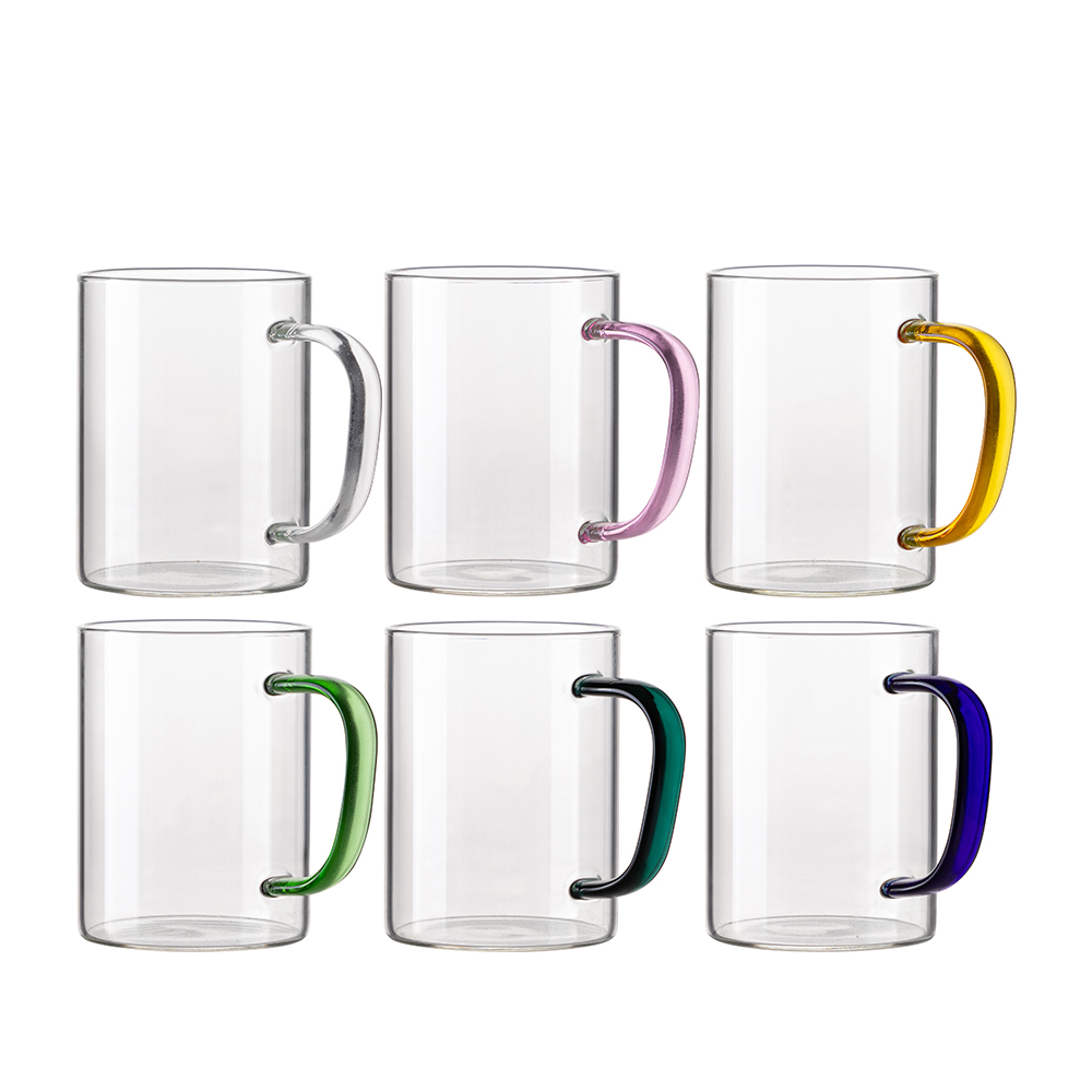 15oz/450ml Glass Mug w/ Green Handle(Clear)