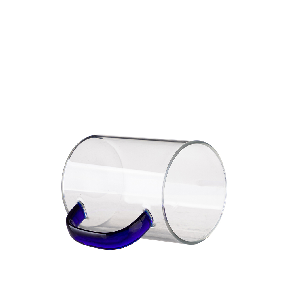 15oz/450ml Glass Mug w/ Dark Blue Handle(Clear)