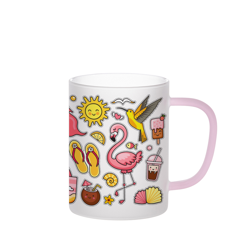 15oz/450ml Glass Mug w/ Pink Handle(Frosted)
