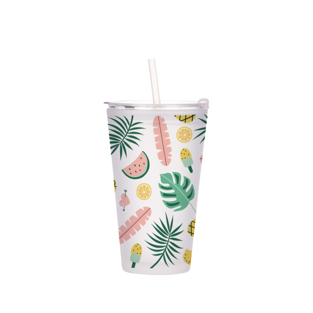 15oz/450ml Glass Tumbler w/ Lid &amp; Straw(Frosted)