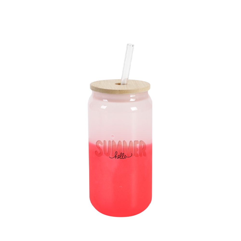 18oz/550ml Cold Color Change Glass Can with Bamboo Lid (Red)
