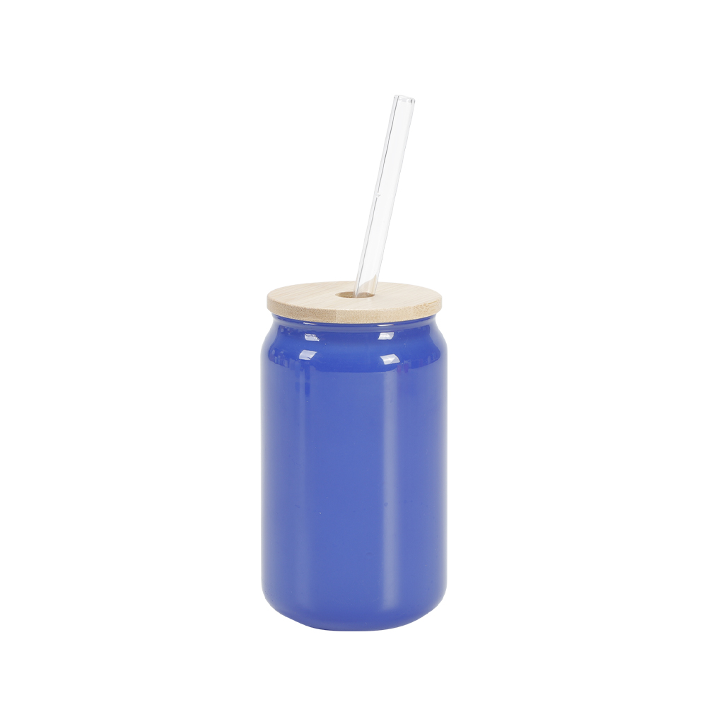 13oz/400ml Thermal Color Change Glass Can with Bamboo Lid (Blue)