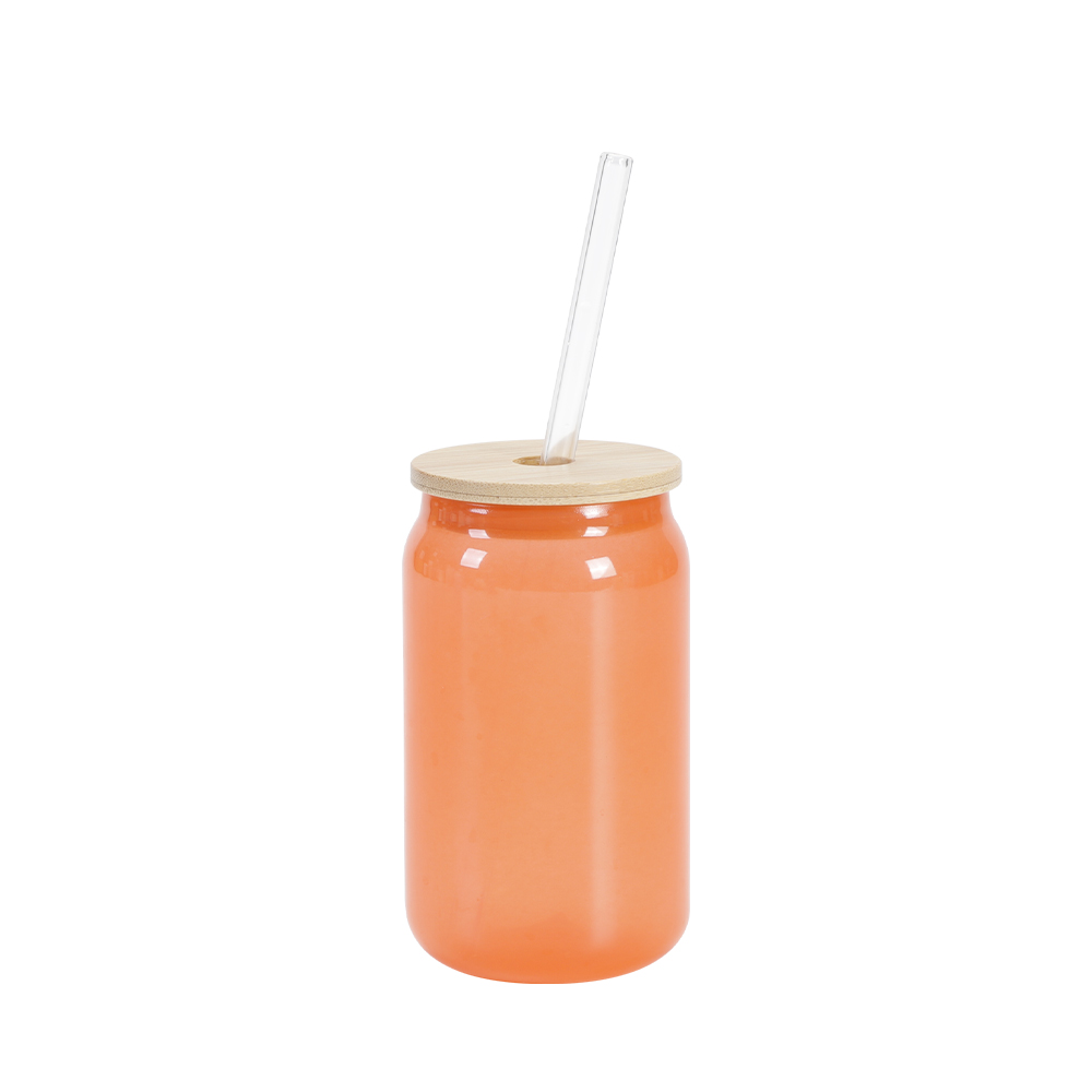 13oz/400ml Thermal Color Change Glass Can with Bamboo Lid (Orange)