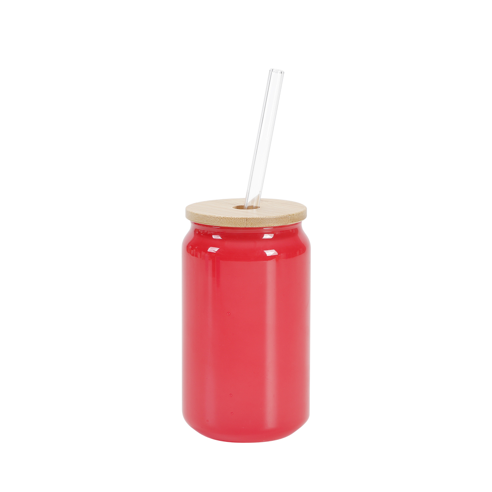 13oz/400ml Thermal Color Change Glass Can with Bamboo Lid (Red)