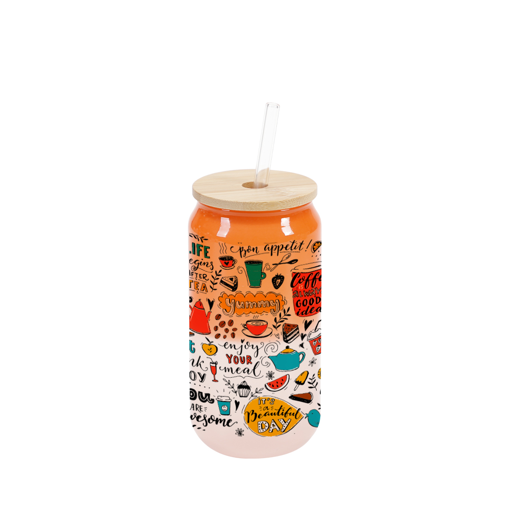 18oz/550ml Thermal Color Change Glass Can with Bamboo Lid (Orange)