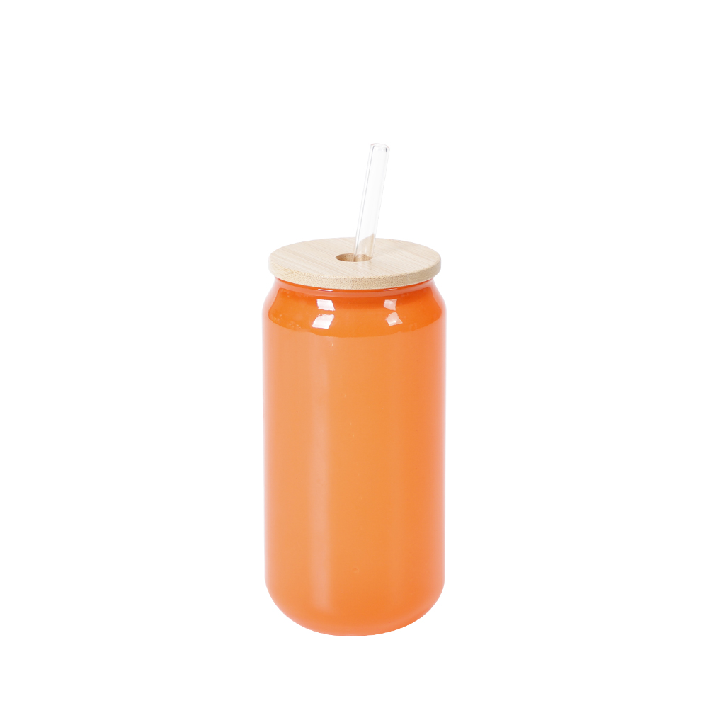 18oz/550ml Thermal Color Change Glass Can with Bamboo Lid (Orange)