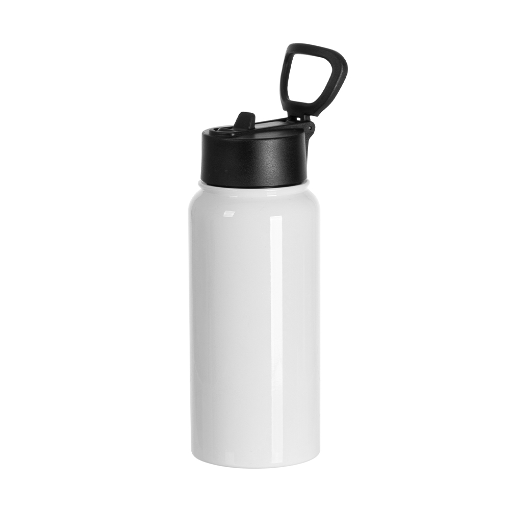 25oz/750ml Stainless Steel Water Bottle w/ Wide Mouth Straw &amp; Portable Lid (White)