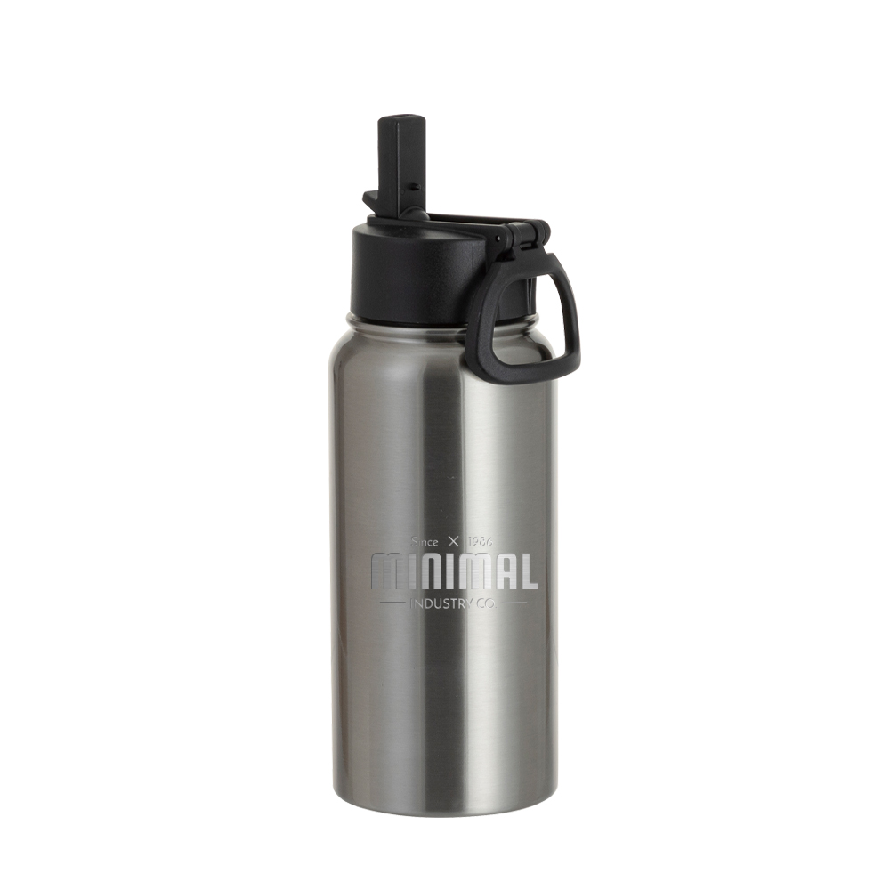 25oz/750ml Stainless Steel Water Bottle w/ Wide Mouth Straw &amp; Portable Lid (Silver)