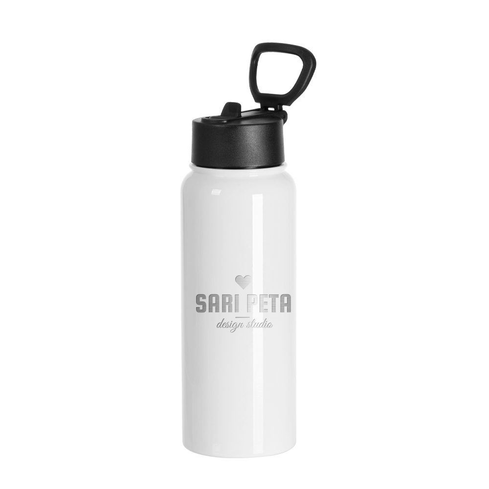 30oz/900ml Stainless Steel Water Bottle w/ Wide Mouth Straw &amp; Portable Lid (White)