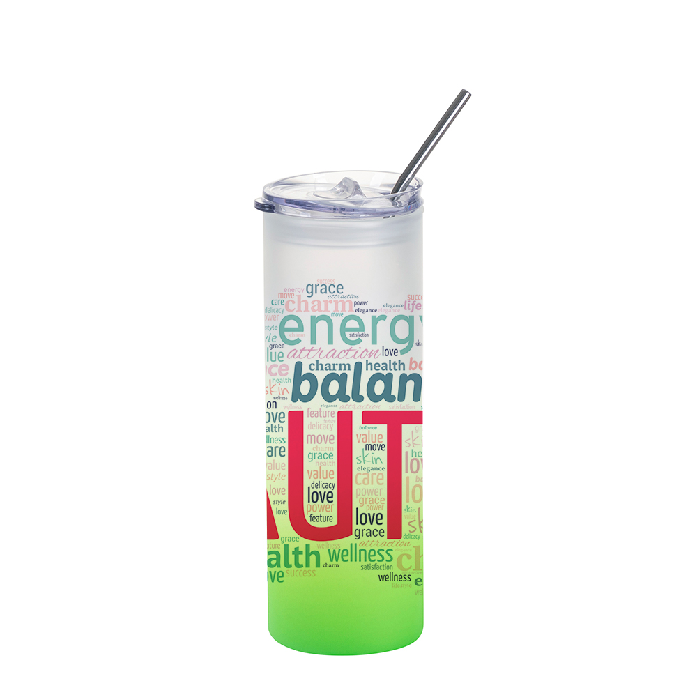 25oz/750ml Glass Skinny Tumbler with Plastic Slide Lid (Frosted, Gradient Green)
