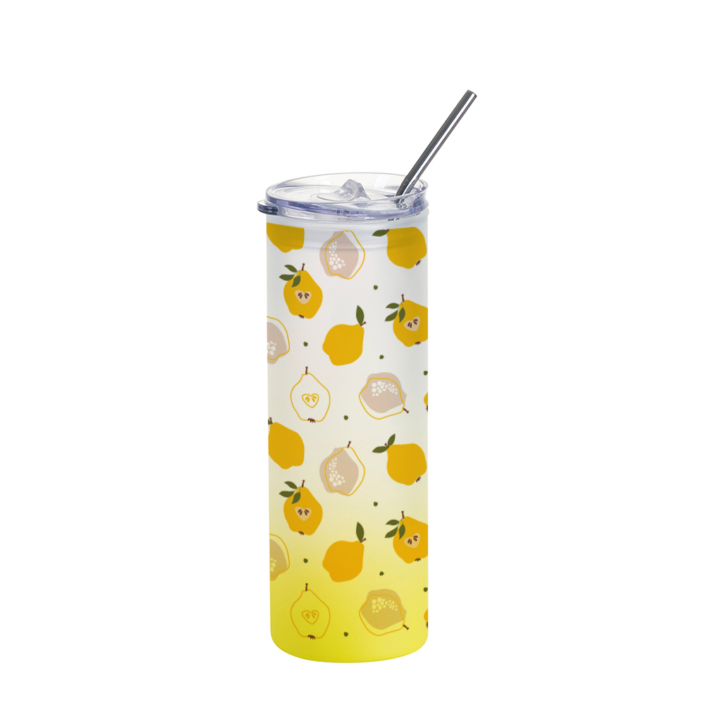 25oz/750ml Glass Skinny Tumbler with Plastic Slide Lid (Frosted, Gradient Lemon Yellow)