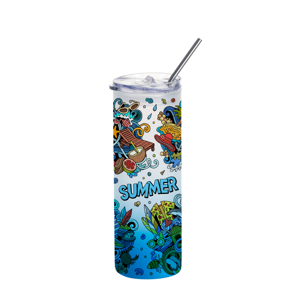 25oz/750ml Glass Skinny Tumbler with Plastic Slide Lid (Frosted, Gradient Light Blue)