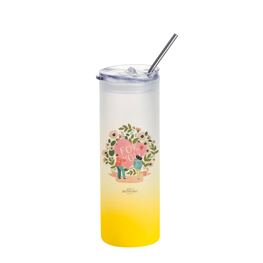 25oz/750ml Glass Skinny Tumbler with Plastic Slide Lid (Frosted, Gradient Yellow)