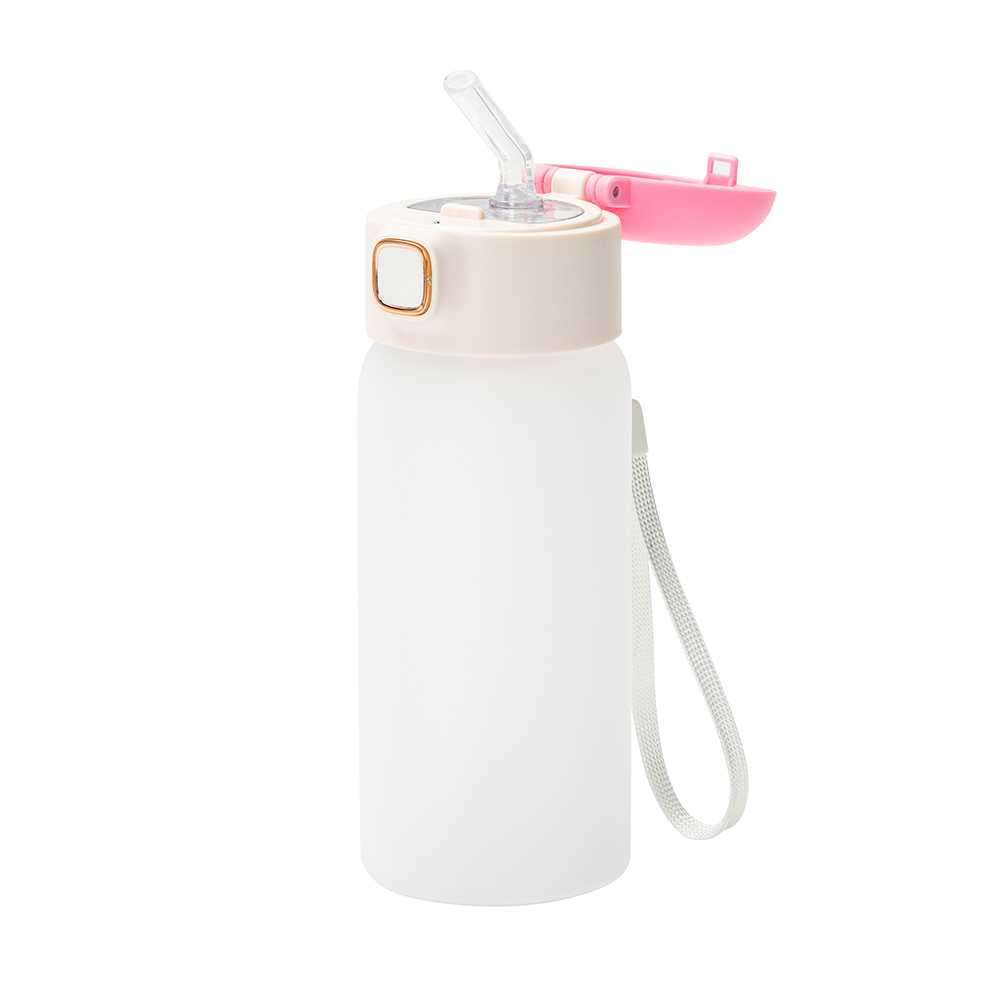15oz/450ml Frosted Glass Kid Bottle with Pop Lid (Pink)