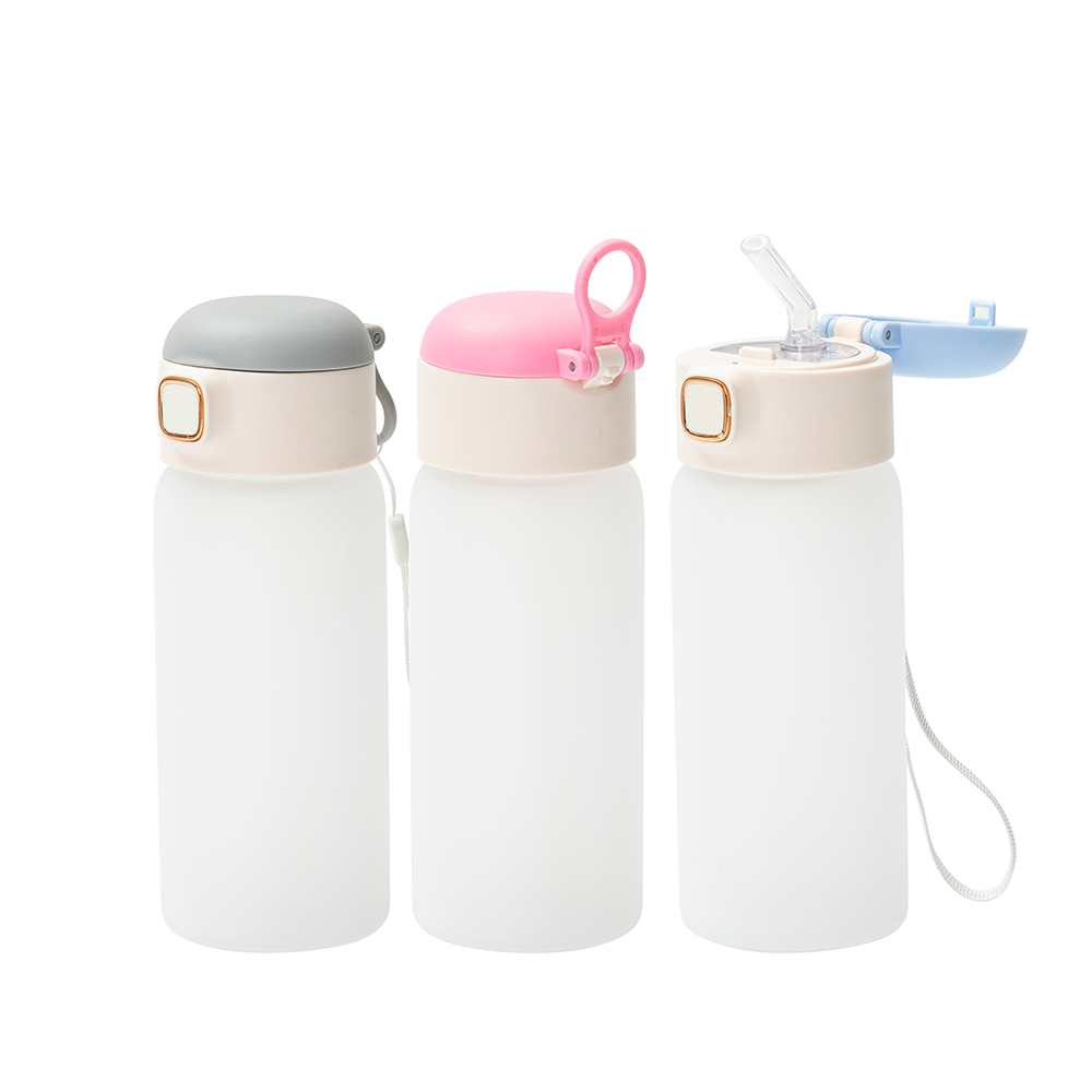 15oz/450ml Frosted Glass Kid Bottle with Pop Lid (Pink)