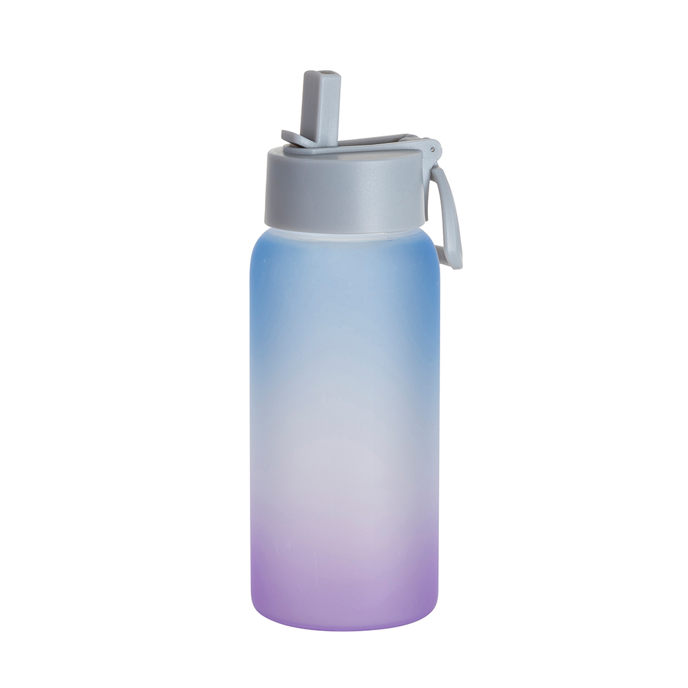 25oz/750ml Frosted Glass Sports Bottle w/ Grey Straw Lid (Gradient Color Blue &amp; Purple)