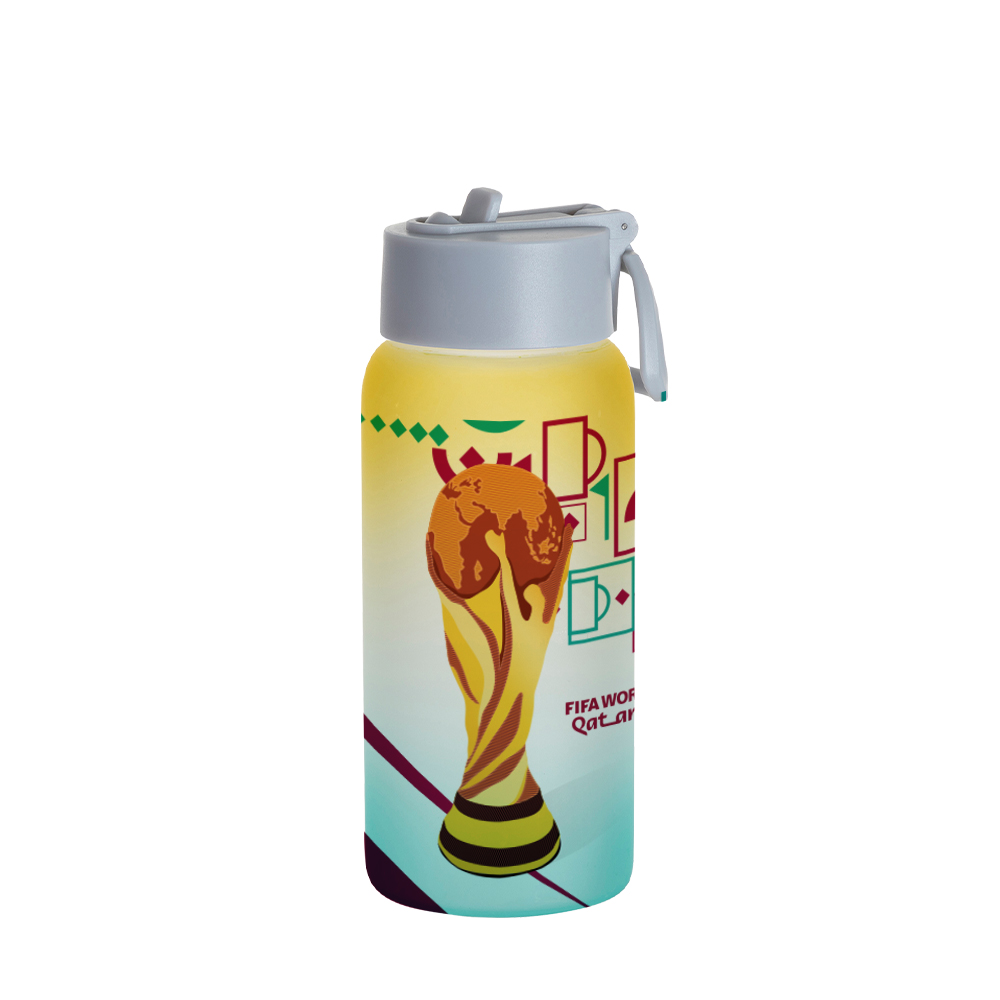 25oz/750ml Frosted Glass Sports Bottle w/ Blue Straw Lid (Gradient Color Yellow &amp; Green)