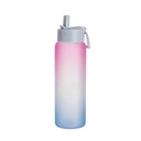 25oz/750ml Frosted Glass Sports Bottle w/ Blue Straw Lid (Gradient Color Pink &amp; Blue)