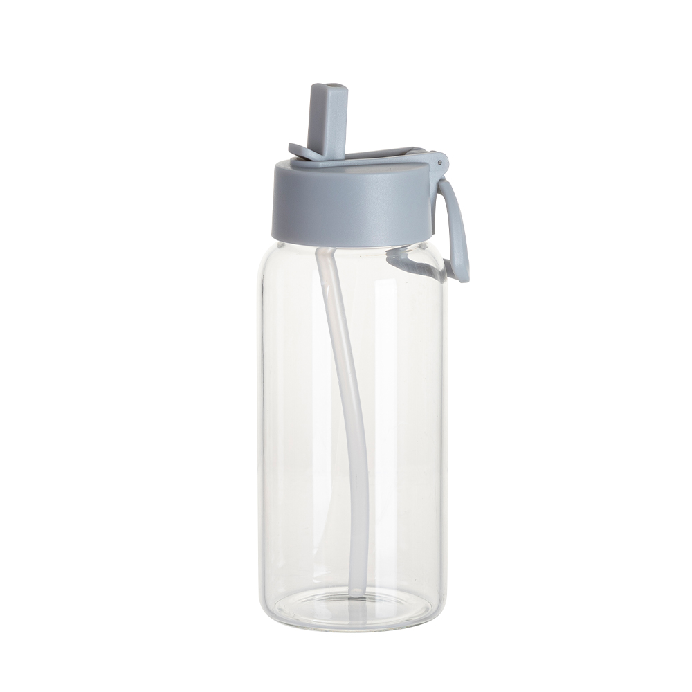 25oz/750ml Clear Glass Sports Bottle w/ Grey Straw Lid