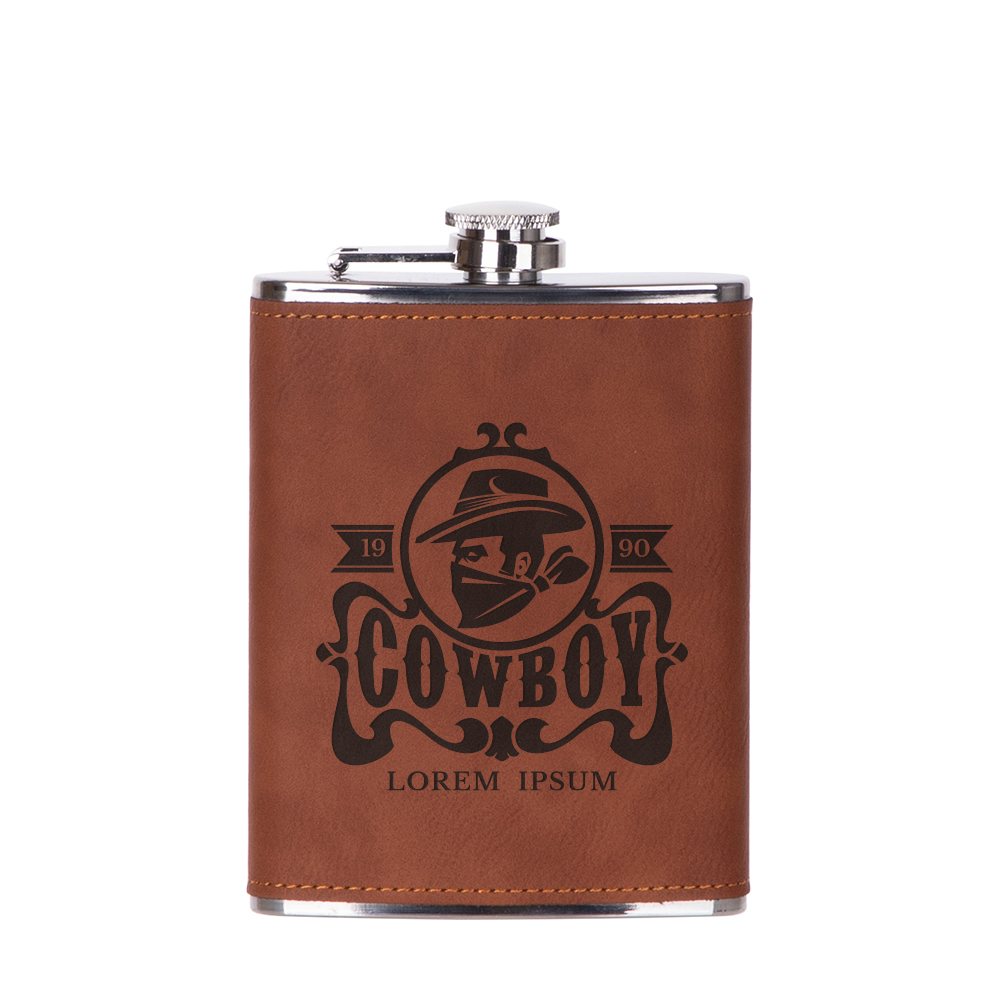 8oz/240ml Stainless Steel Flask with PU Cover(Dark Brown W/ Black)