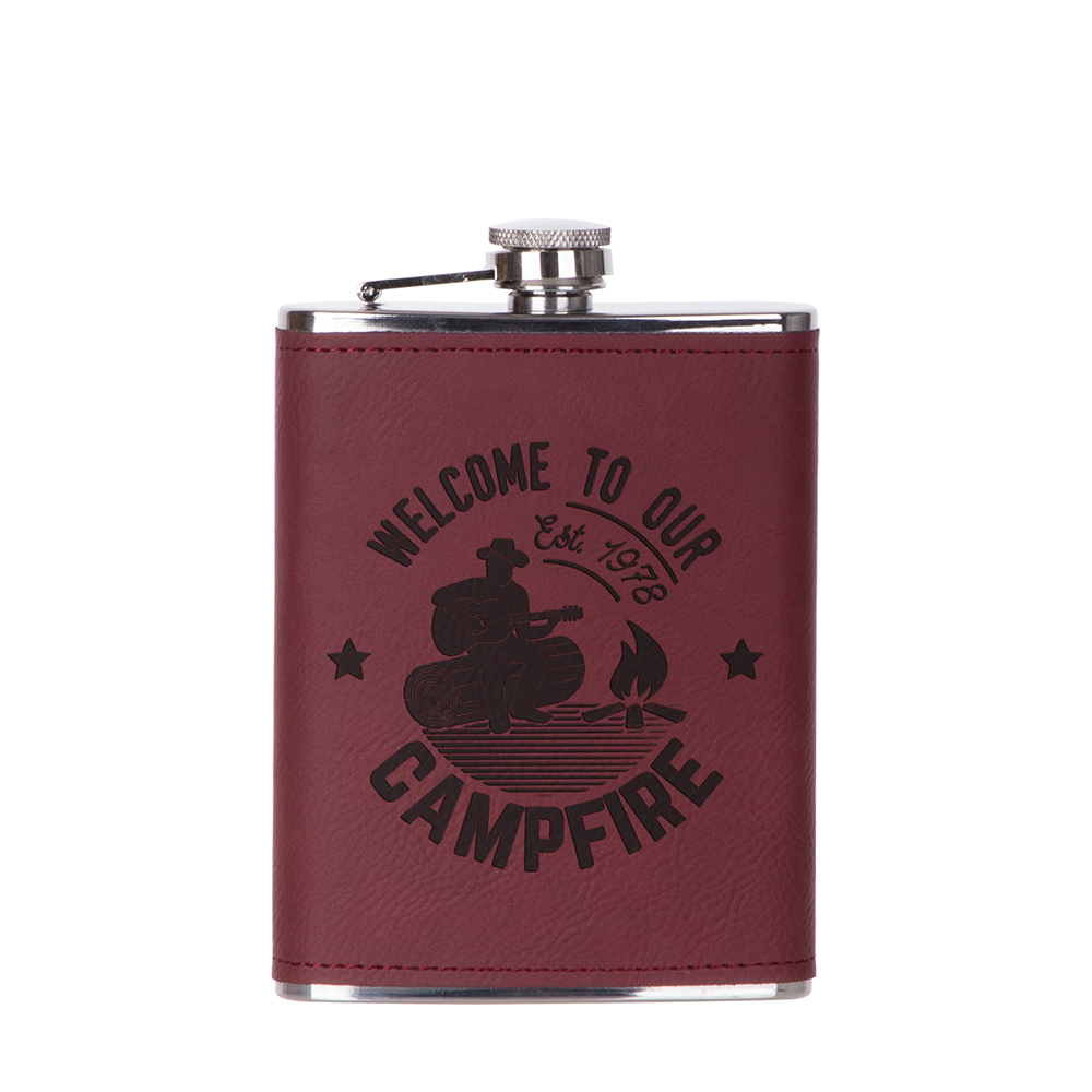 8oz/240ml Stainless Steel Flask with PU Cover(Red W/ Black)