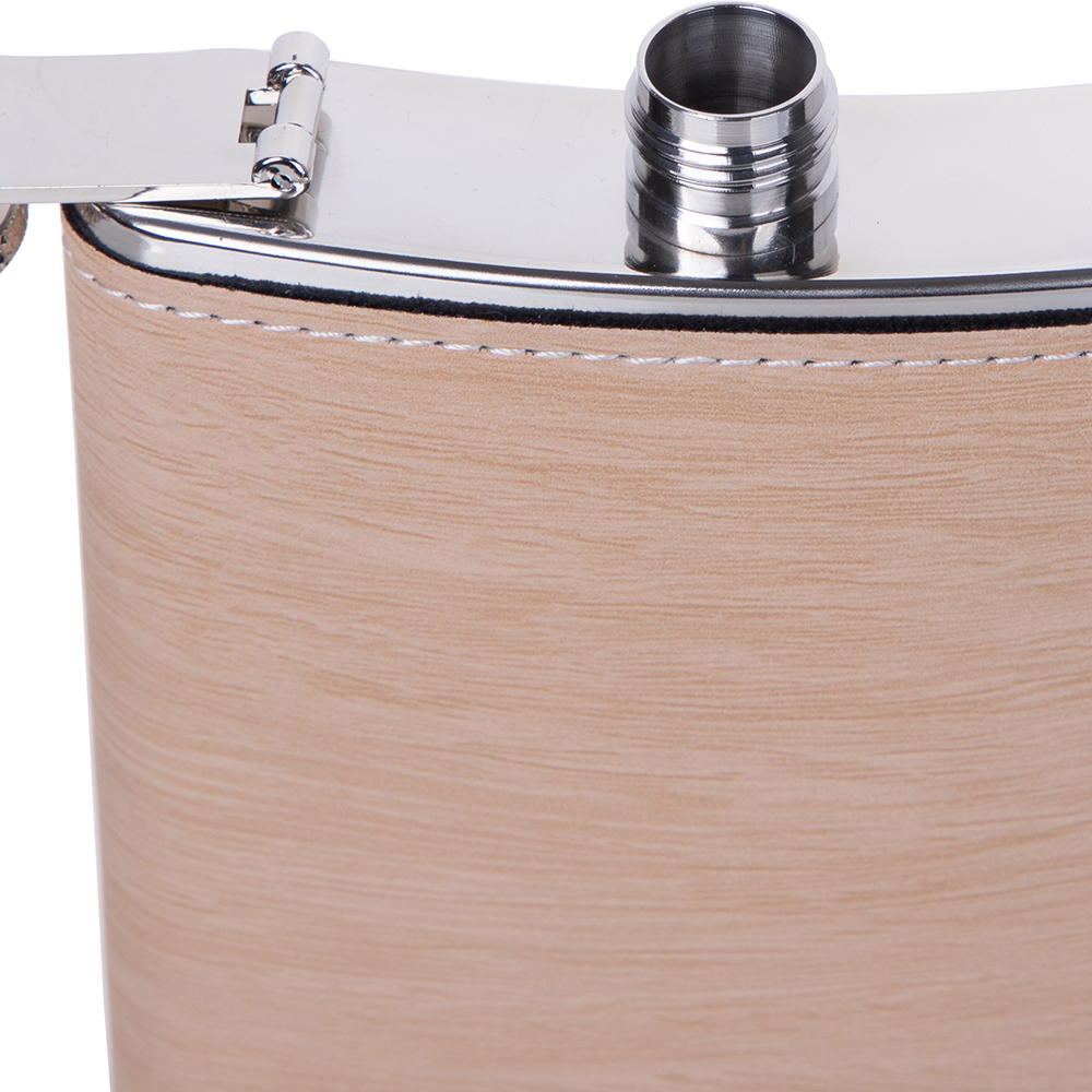 8oz/240ml Stainless Steel Flask with PU Cover(Wood Grain W/ Silver)