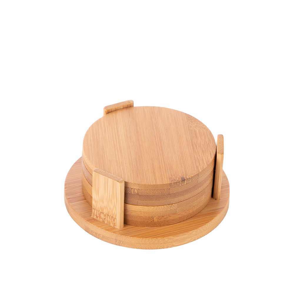 4pcs Round Bamboo Coaster Set(9.5cm)