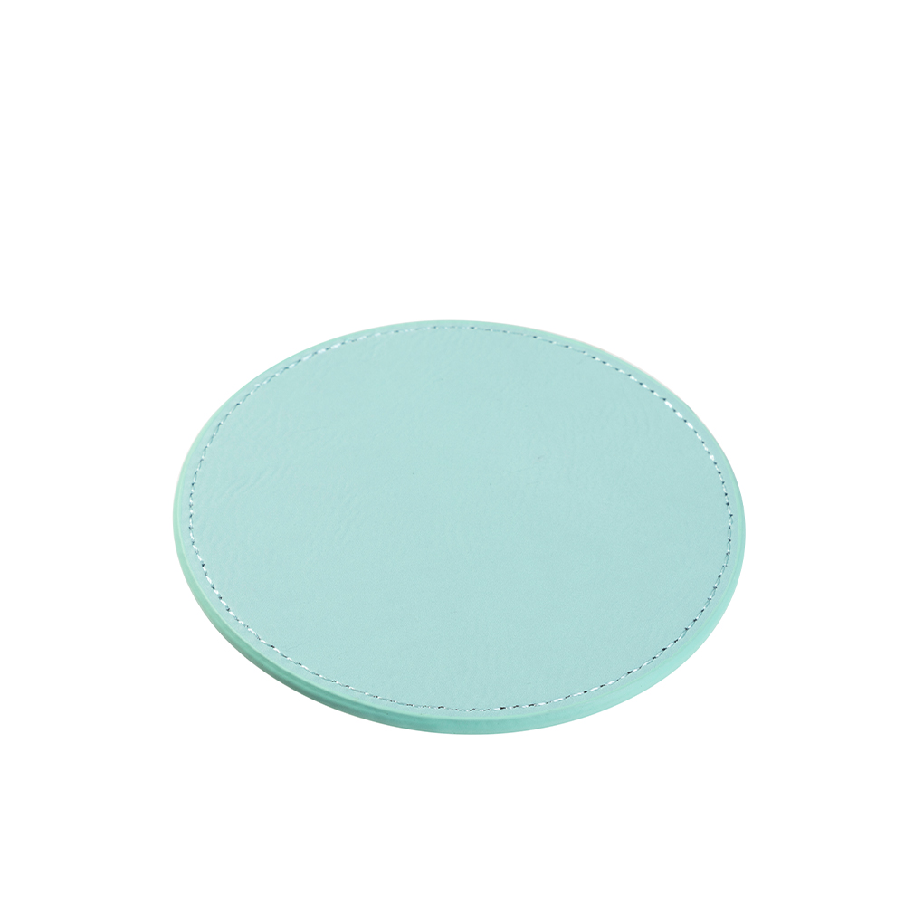 Engraving Round Leather Mug Coaster(Teal W/ Black, φ10cm)
