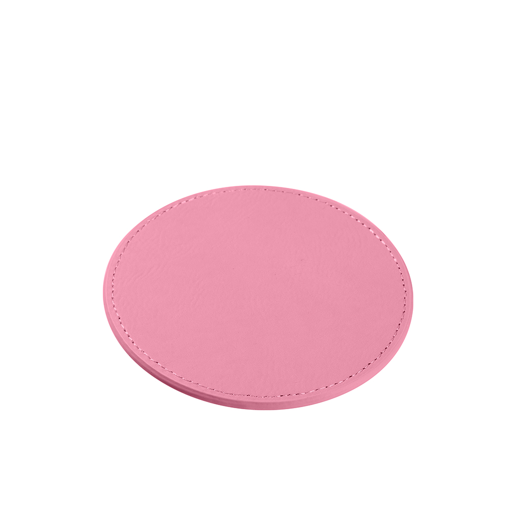Engraving Round Leather Mug Coaster(Pink W/ Black, φ10cm)
