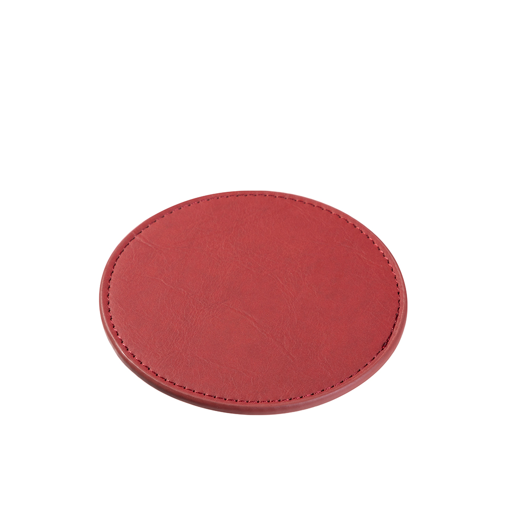 Engraving Round Leather Mug Coaster(Red W/ Black, φ10cm)