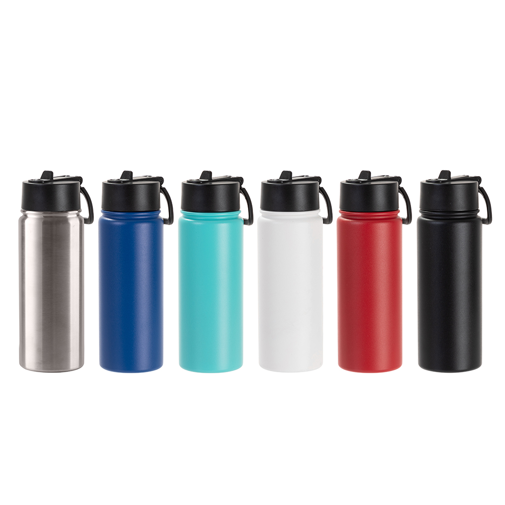 18oz/550ml Stainless Steel Water Bottle w/ Wide Mouth Straw Lid &amp; Rotating Handle (Powder Coated, Red)
