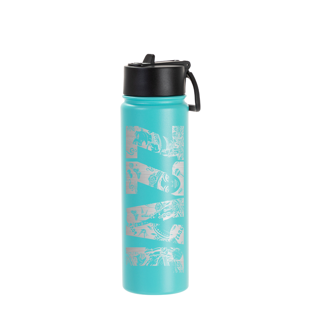 22oz/650ml Stainless Steel Flask with Wide Mouth Straw Lid &amp; Rotating Handle (Powder Coated, Mint Green)