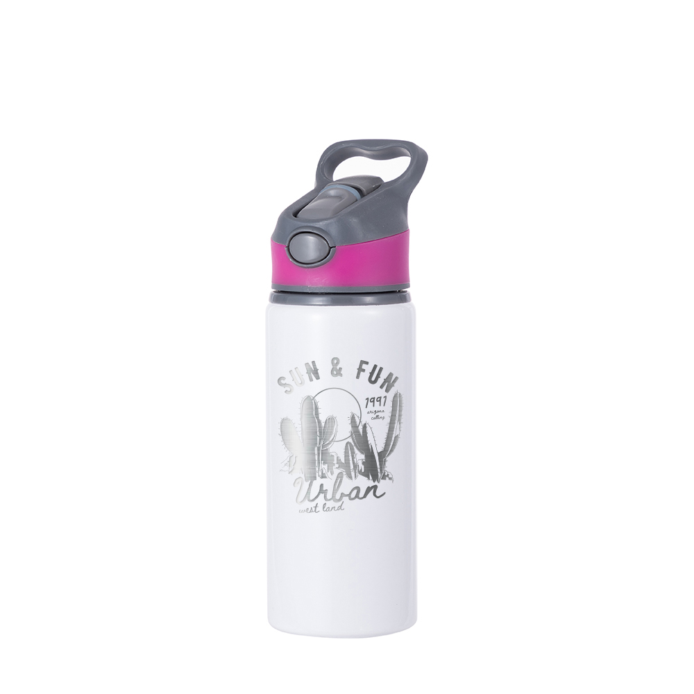 Alu Water Bottle with Rose Red Cap(22oz/650ml,Sublimation Blank,White)