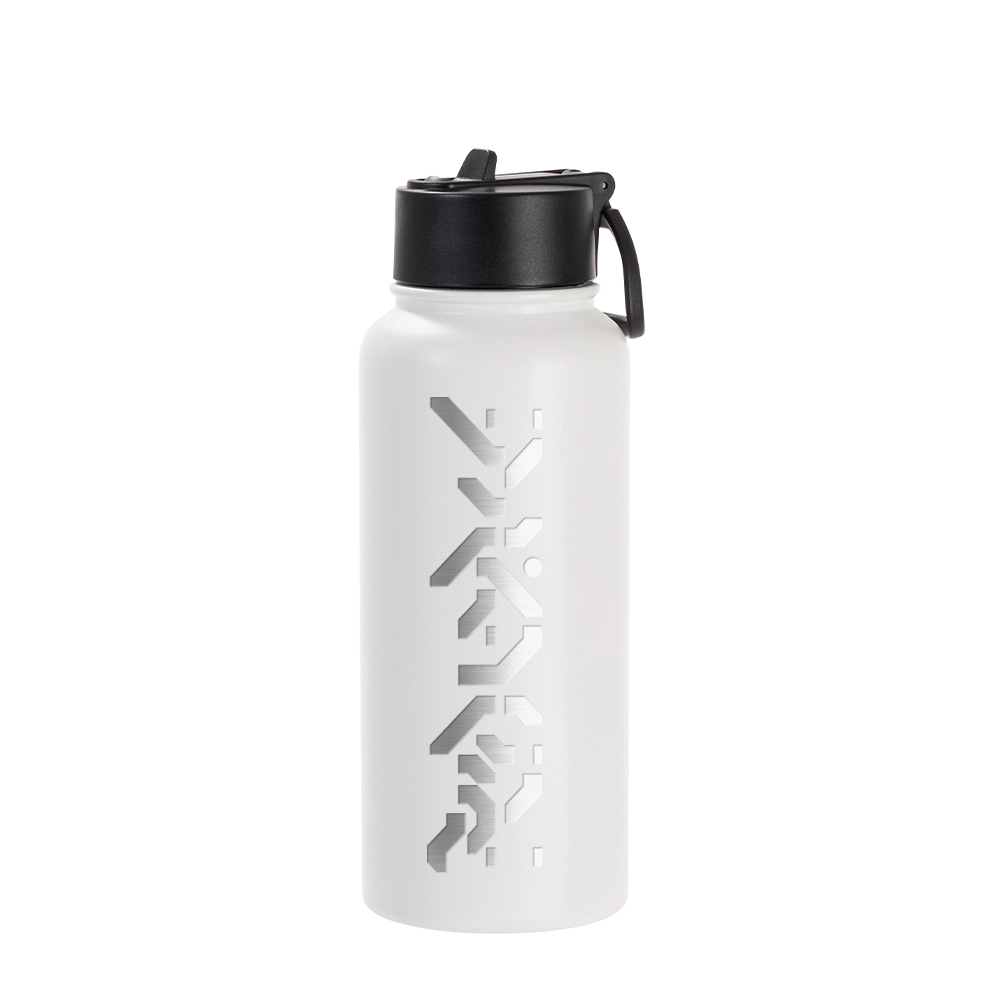 32oz/950ml Stainless Steel Flask with Wide Mouth Straw Lid &amp; Rotating Handle (Sublimation, Matt White)