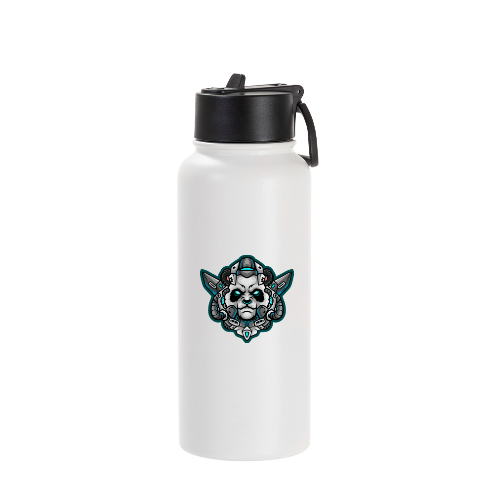 32oz/950ml Stainless Steel Flask with Wide Mouth Straw Lid &amp; Rotating Handle (Sublimation, Matt White)