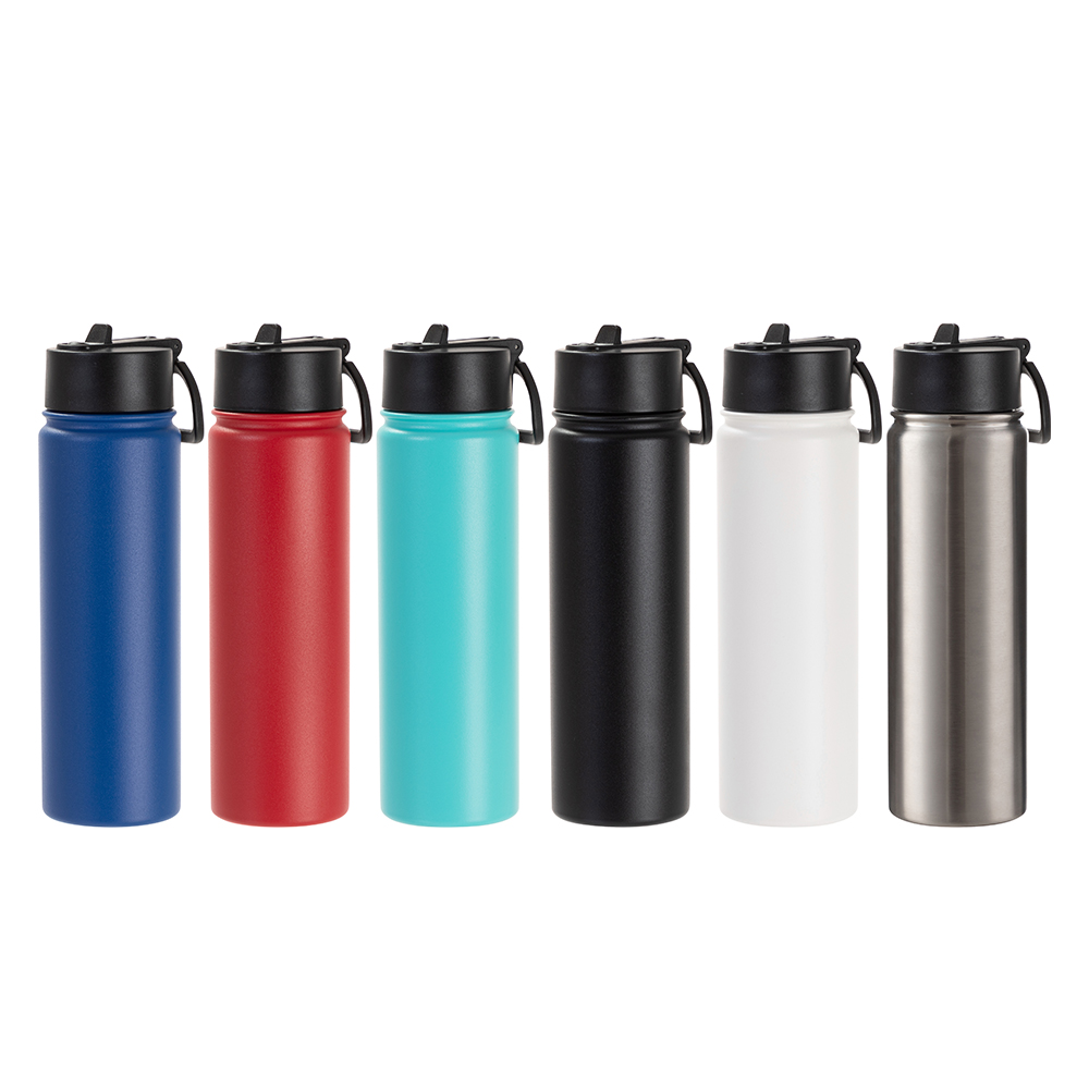 22oz/650ml Stainless Steel Flask with Wide Mouth Straw Lid &amp; Rotating Handle (Powder Coated, Red)