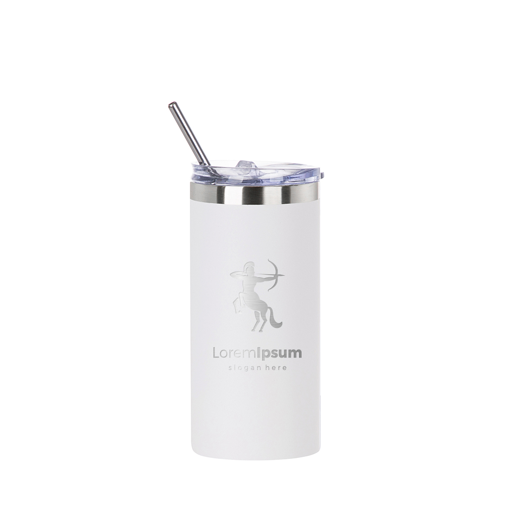 16oz/480ml Stainless Steel Tumbler with Straw &amp; Lid (Powder Coated, White)