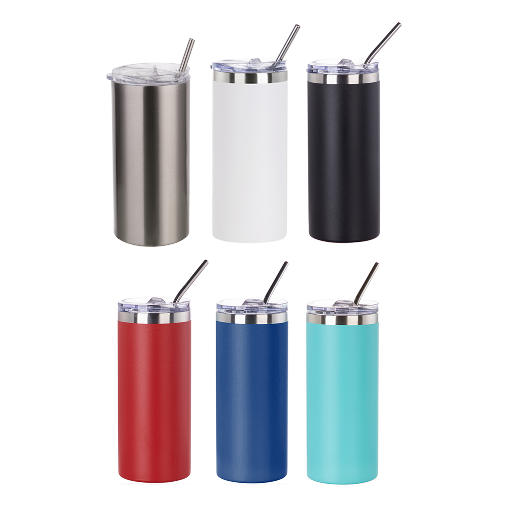 16oz/480ml Stainless Steel Tumbler with Straw &amp; Lid (Powder Coated, White)