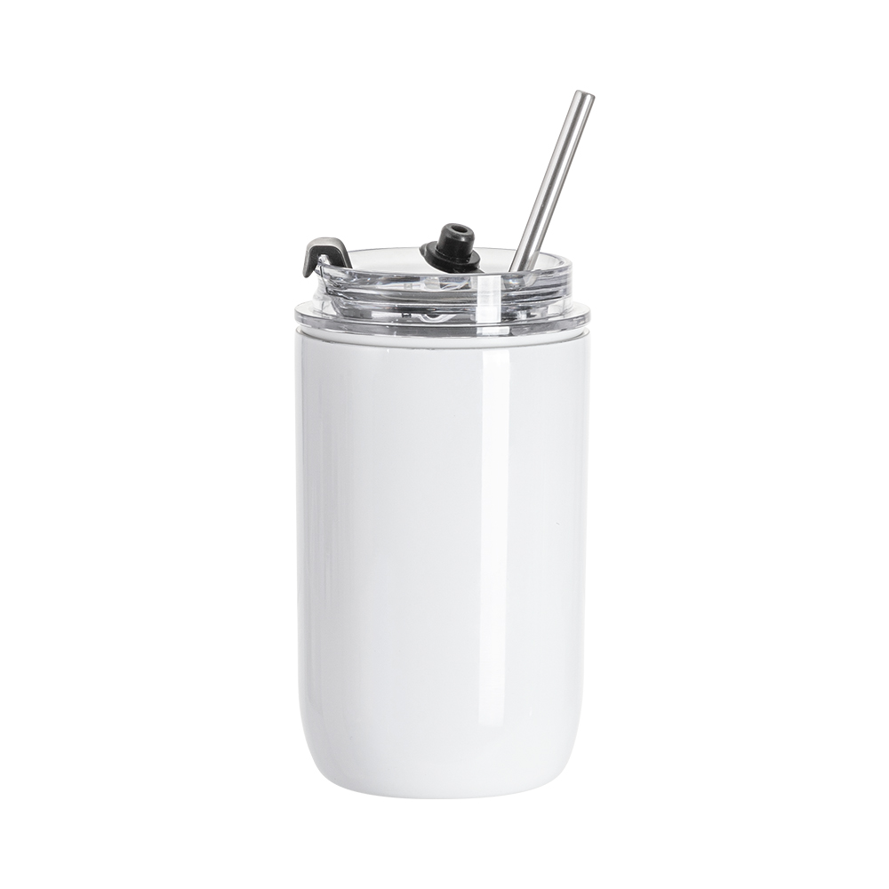 12OZ/350ml Stainless Steel Travel Tumbler with Flip Lid &amp; Metal Straw (White)