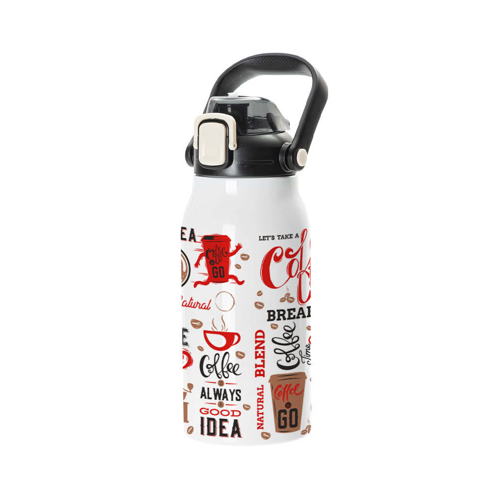 44oz/1300ml Stainless Steel Travel Bottle with Flip Lock Handle Cap &amp; Press-In Straw (White)